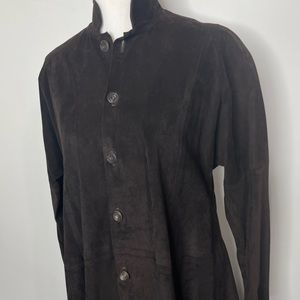 Eskandar Dark Brown Leather Suede Long Trench Jacket Dress Mandarin Collar